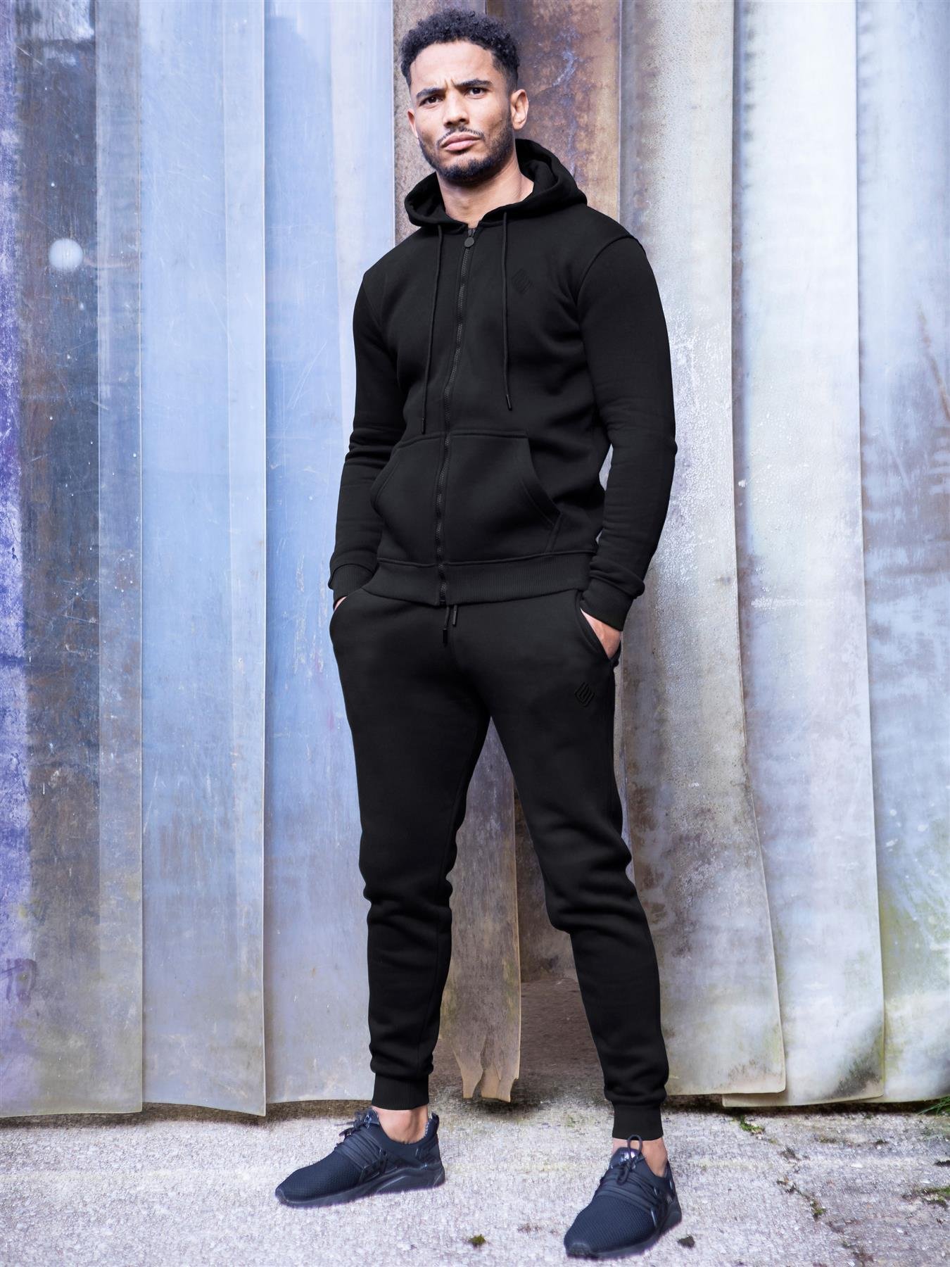 Thumbnail - Enzo | Herren Zip Up Hoodie Trainingsanzug Set - Schwarz