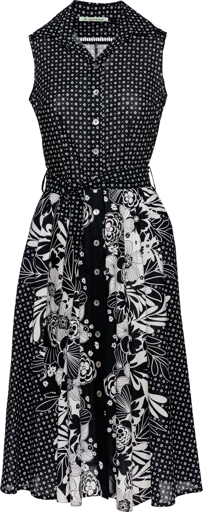 Schwarzes Print-Kleid mit Knopfleiste