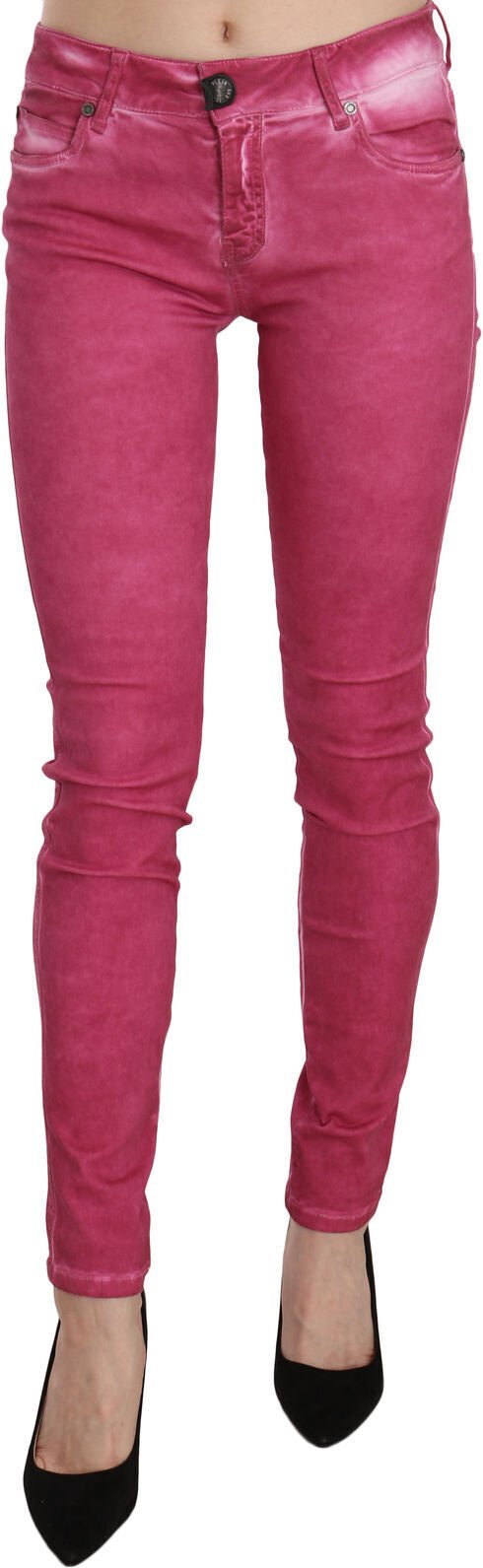 Dolce & Gabbana Damen Rosa Samt Mittel hohe Skinny Jeans