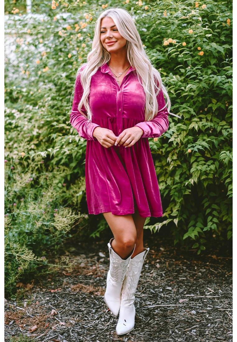Thumbnail - Azura Exchange Damen-Kleid mit Rüschen und Knopfleiste in Rosa