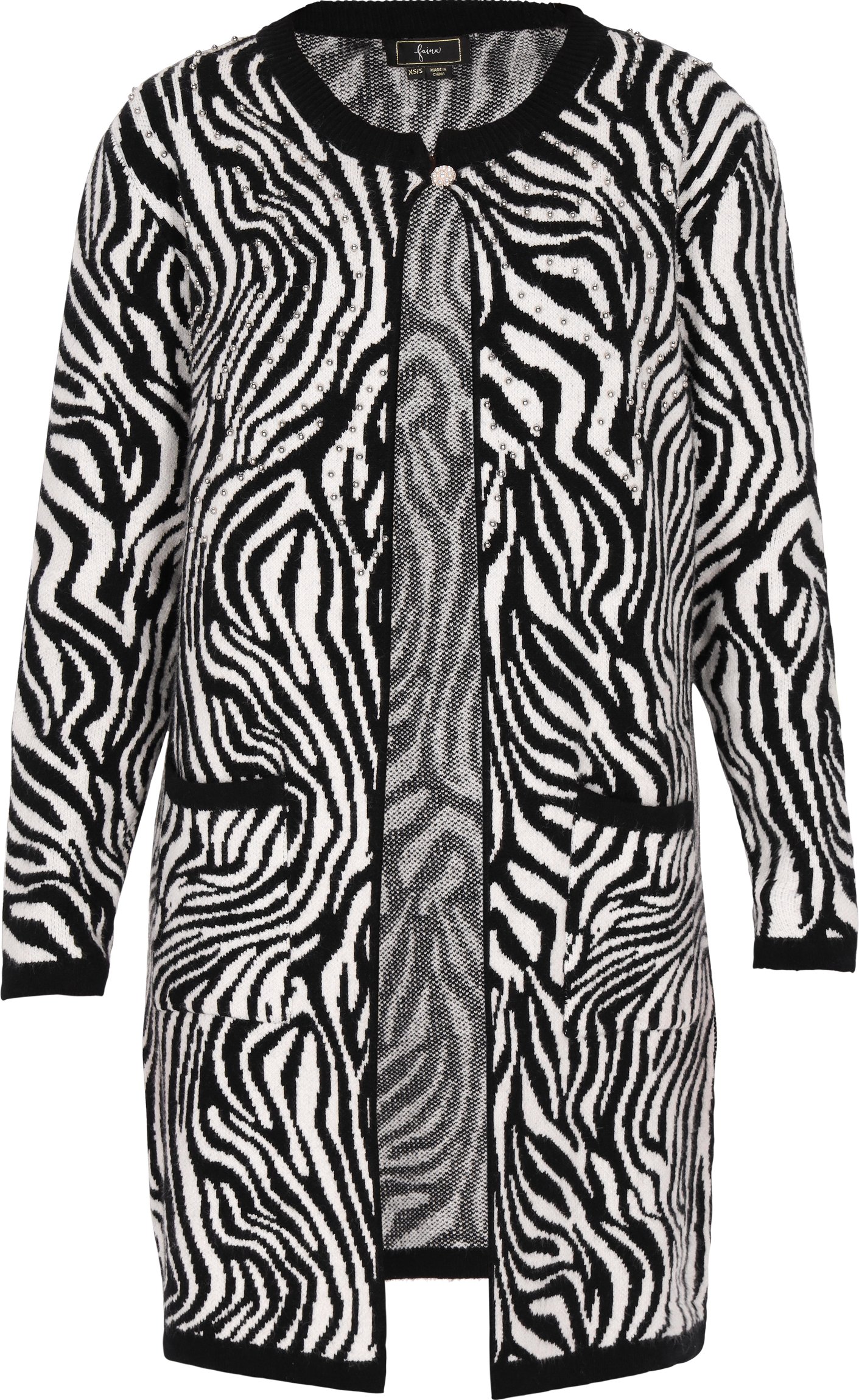 Faina Strickjacke Damen schwarz-wollweiß