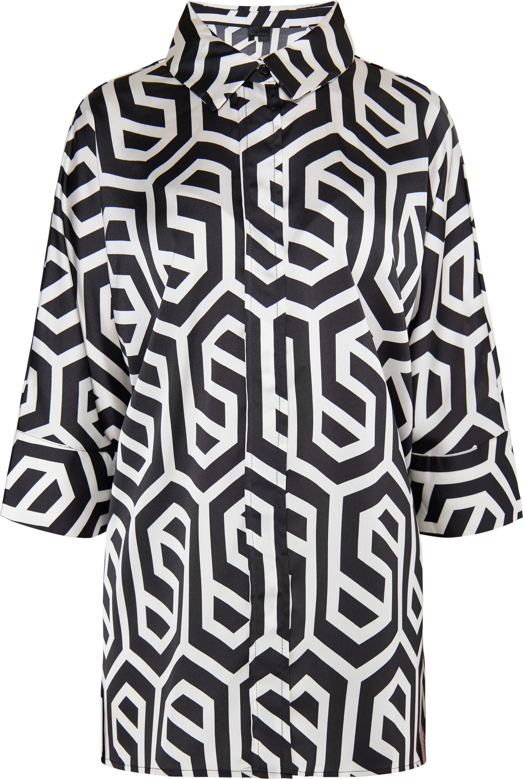 Dreimaster Hemdbluse Damen schwarz-wollweiß