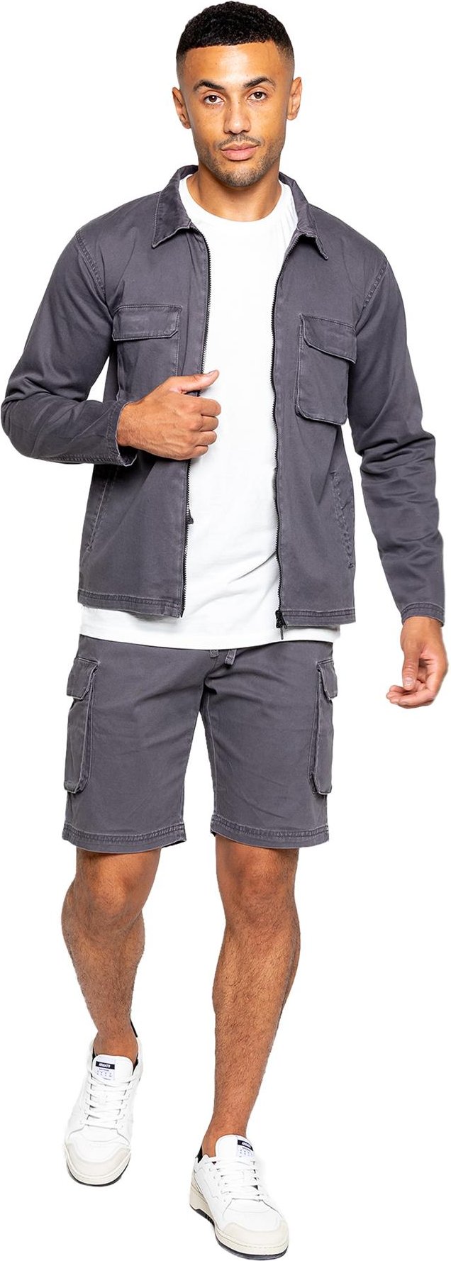 Thumbnail - Enzo | Herren Cargo-Trainingsanzug mit Shorts Set - Grau