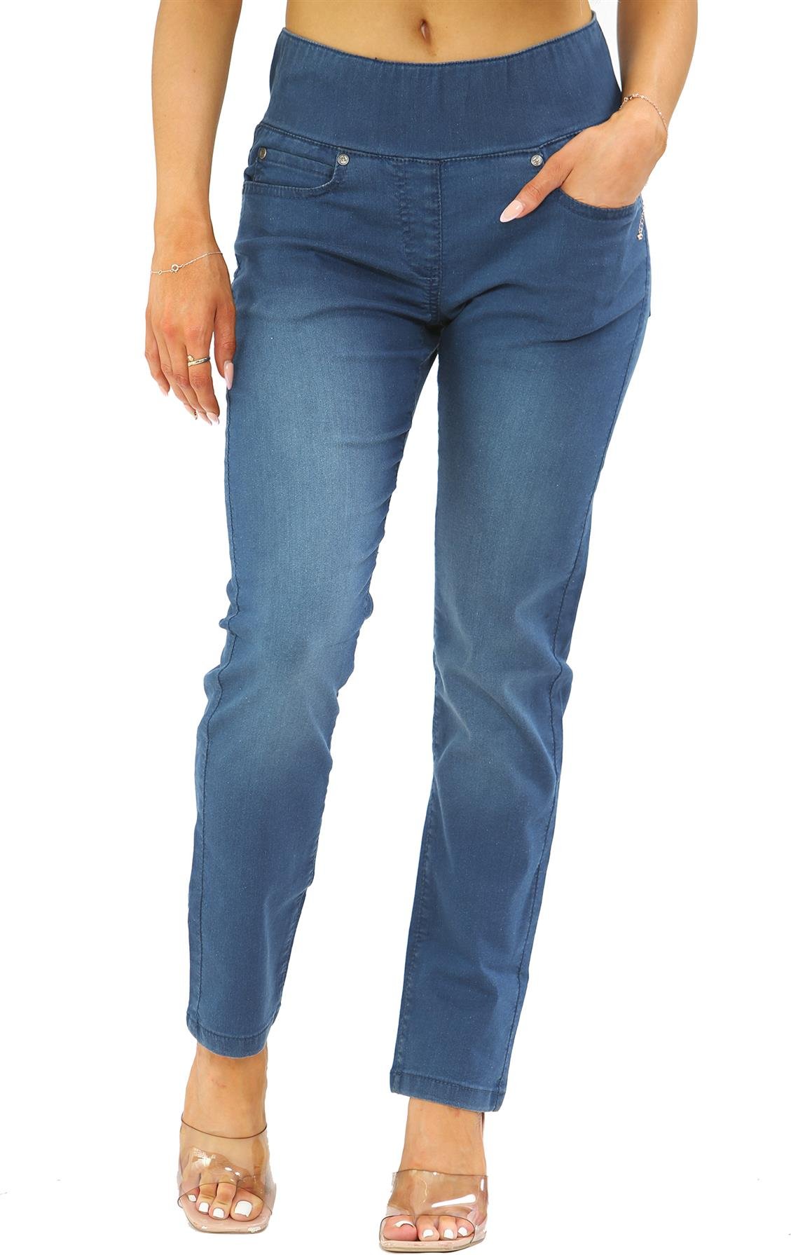 Bauchfreie Jeans mit elastischer Taille für Damen in Blau