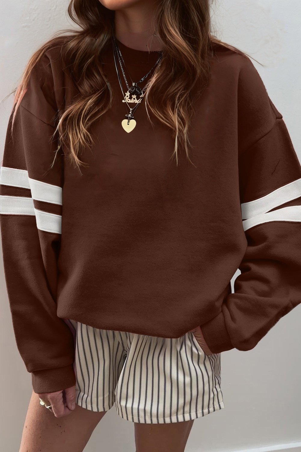 Gestreifter Ärmel Pullover Sweatshirt