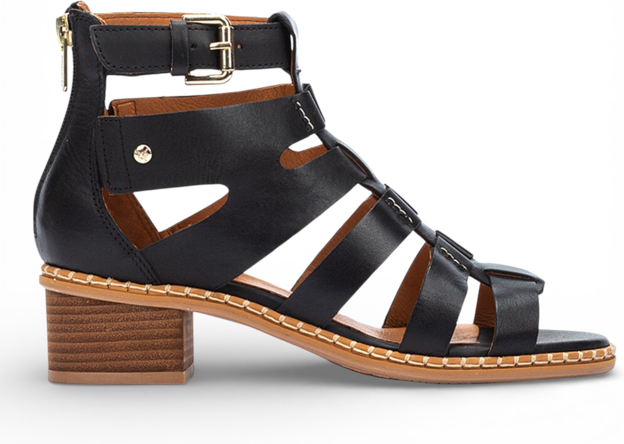 Pikolinos Damen-Gladiator-Sandalen aus schwarzem Leder mit Blockabsatz - Blanes