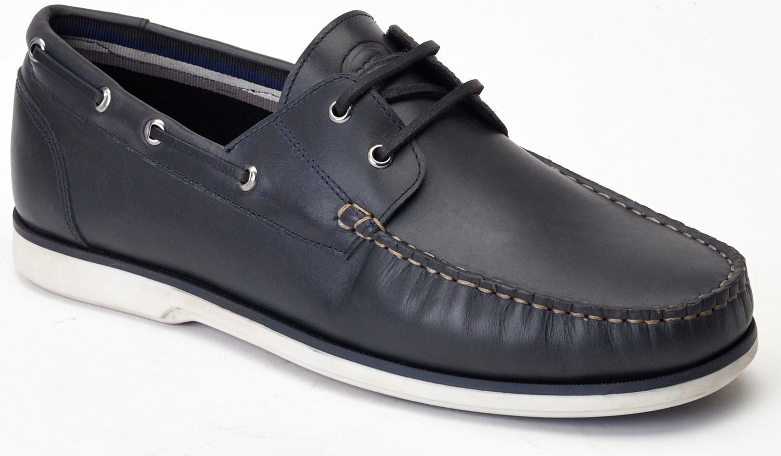 Thumbnail - Base London Stern Leder Herren Dunkelblaue Bootsschuhe