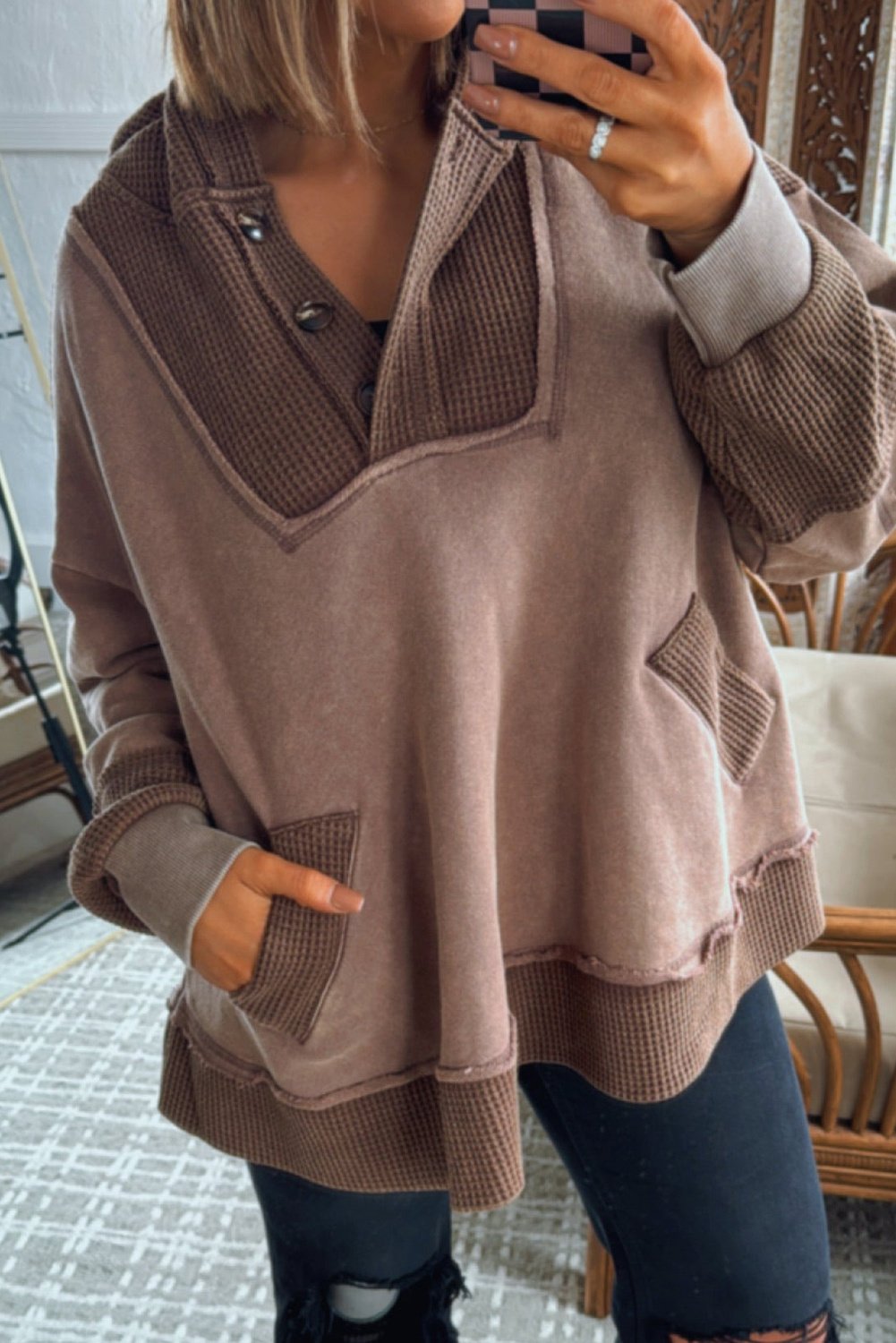 Kapuze mit Knopfleiste Strickpullover