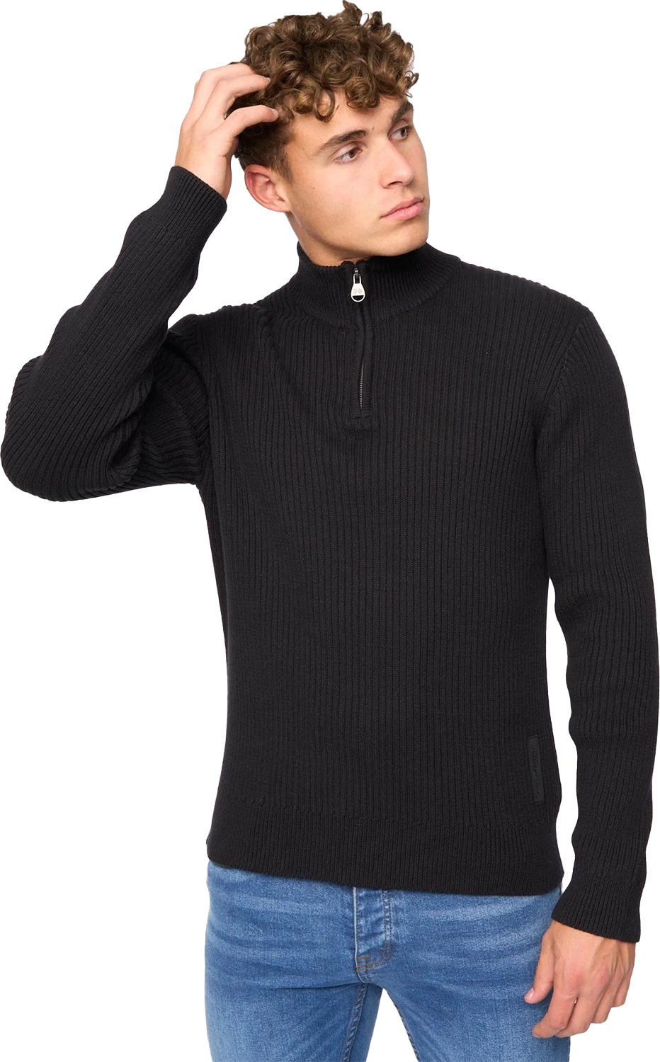 Crosshatch - "Havaline" Pullover mit kurzem Reißverschluss für Herren (Schwarz)