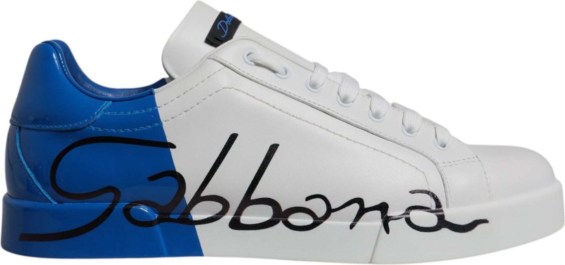 Dolce & Gabbana Weiße Blaue Leder Logo Niedrigschnitt Sneaker Schuhe
