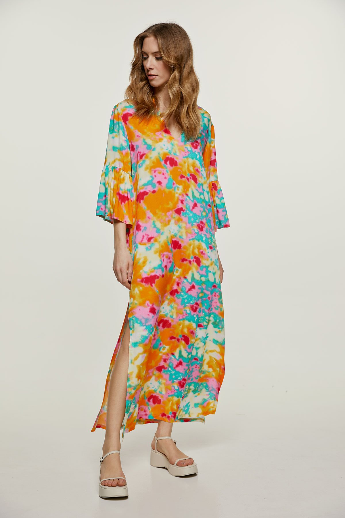 Thumbnail - Abstraktes Kaftankleid mit Blumenmuster Viskose