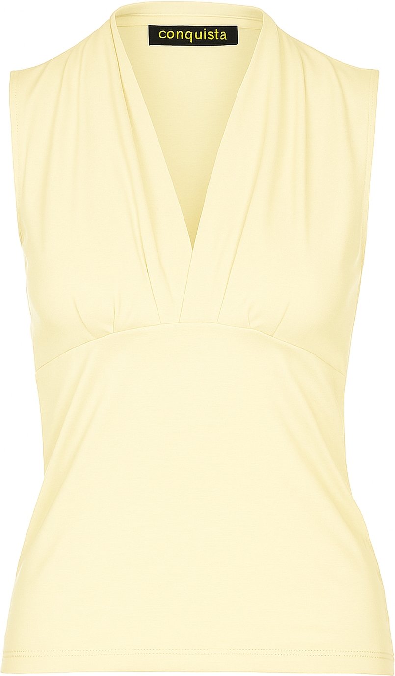 Cremefarbenes, ärmelloses Jersey-Oberteil mit V-Ausschnitt – Stretch-Baumwollmischung