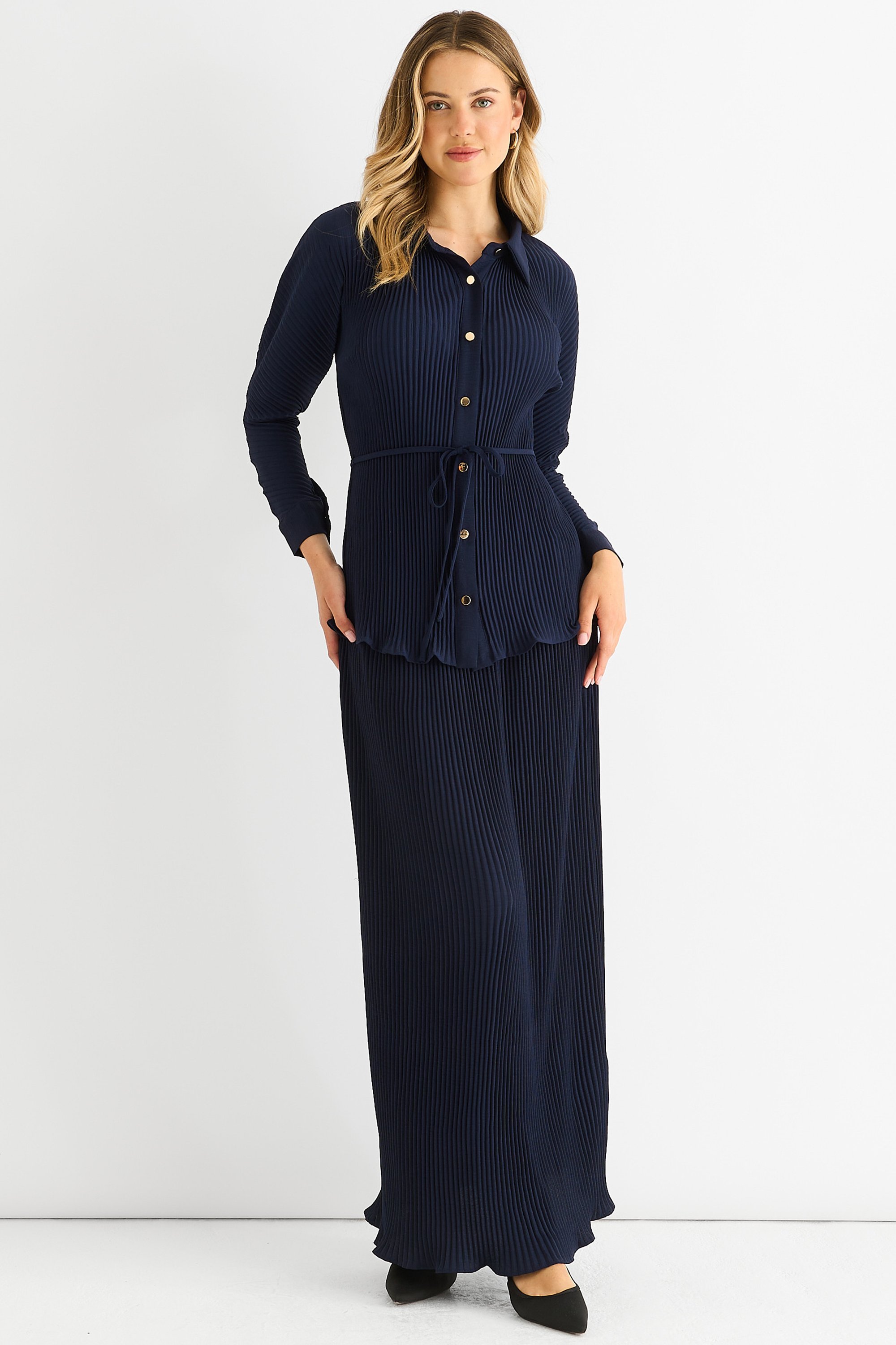 Navy Plissee Maxirock mit elastischer Taille