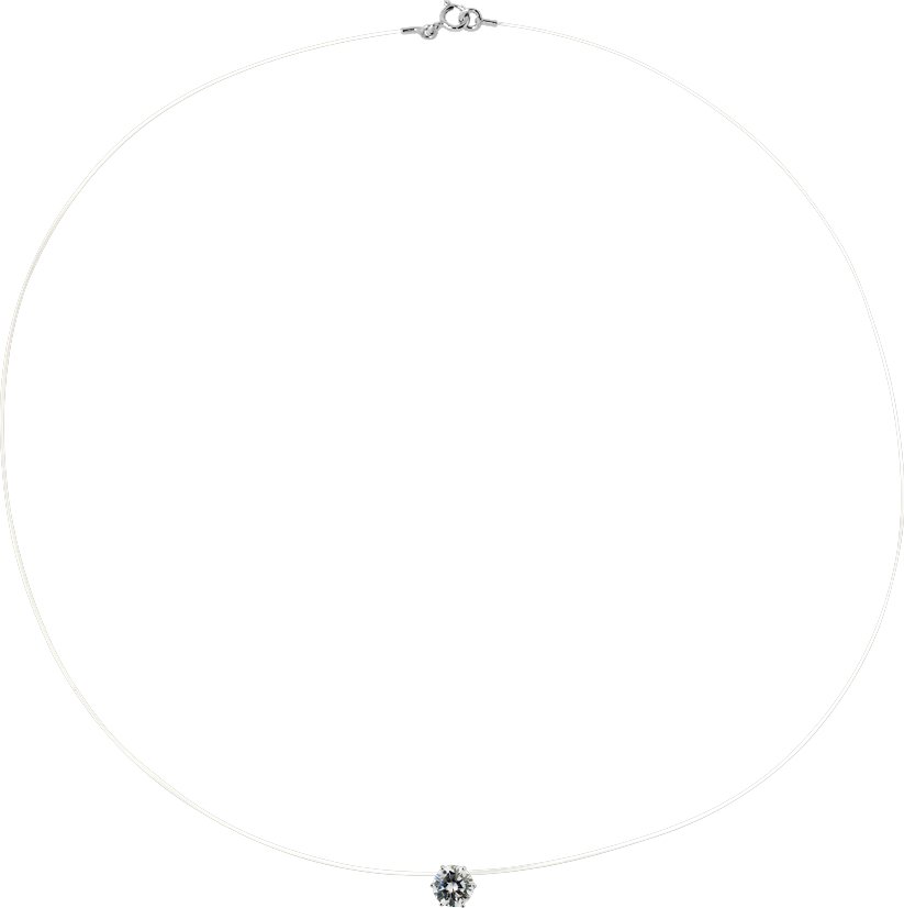 Collier Solitaire Oxyde de Zirconium Blanc 9 mm Nylon Transparent Argent 925