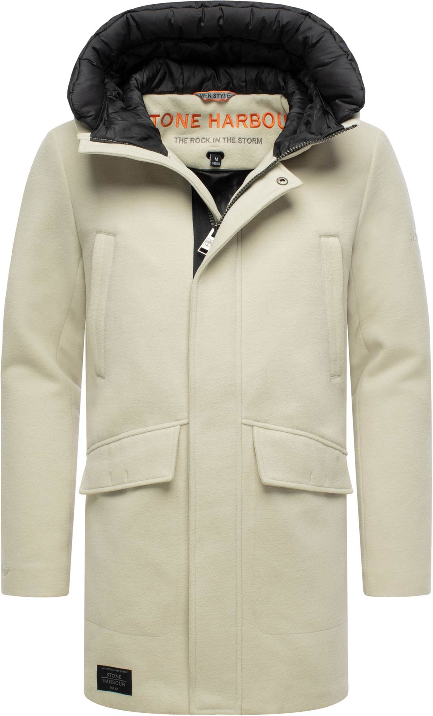 Stone Harbour Herren Wintermantel Fenroos in Wolloptik mit abnehmbarer Kapuze