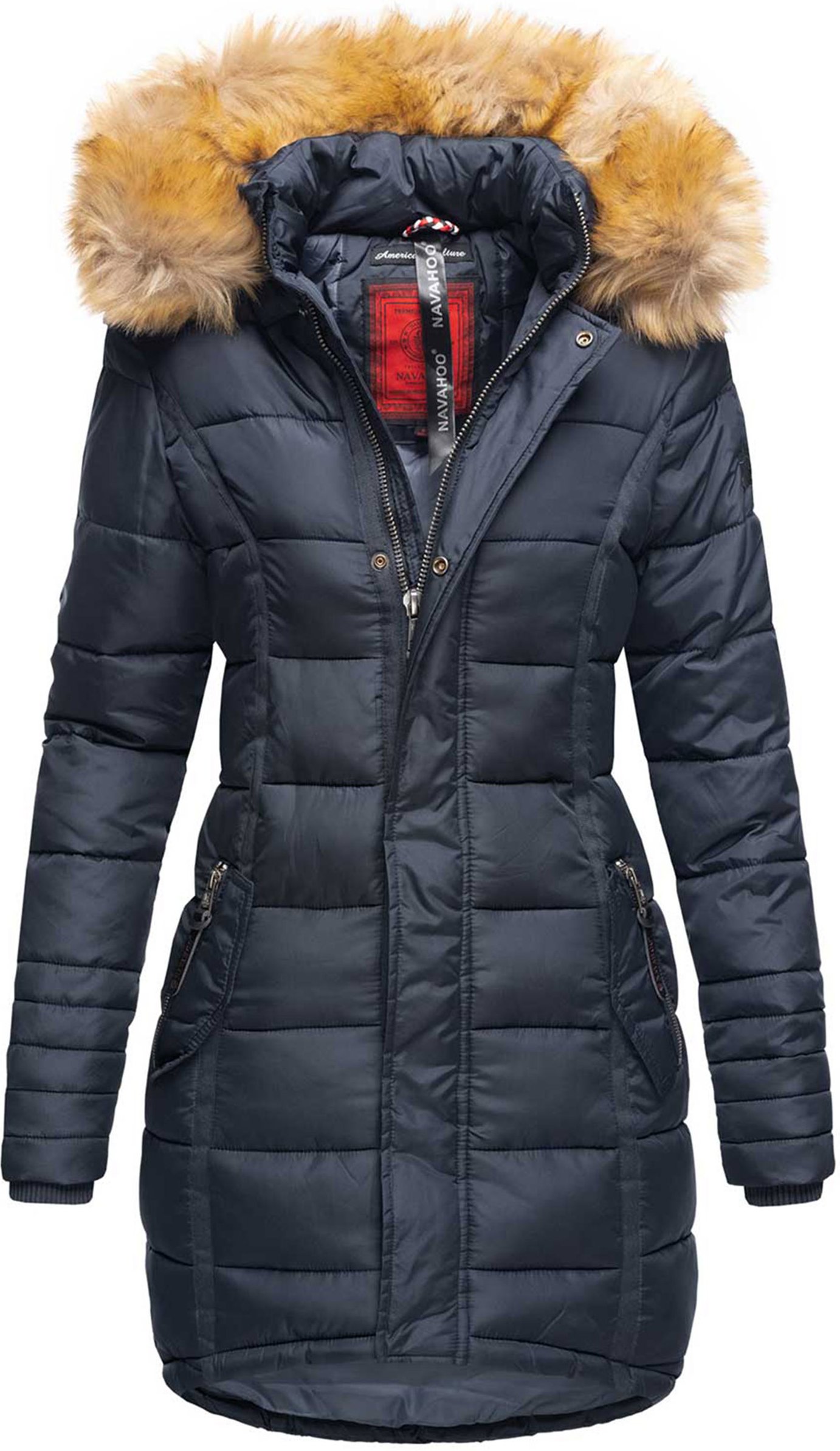 Navahoo Damen Winterjacke Papaya – Figurbetont, Warm & Mit Abnehmbarem Kunstfellkragen