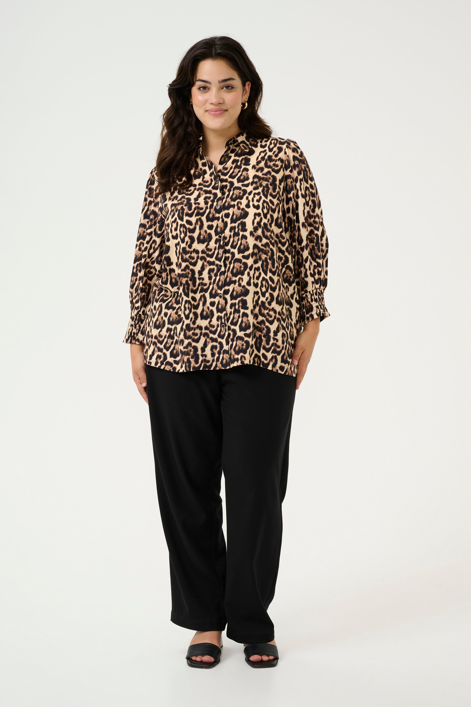 Langarm - Hemd Regular fit Naturel Leopard Print