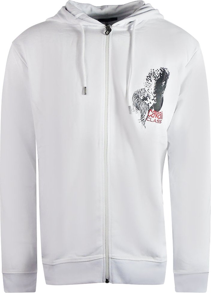 Thumbnail - Cavalli Class grosser weisser Kapuzenpullover im Tiger-Design mit Reissverschluss