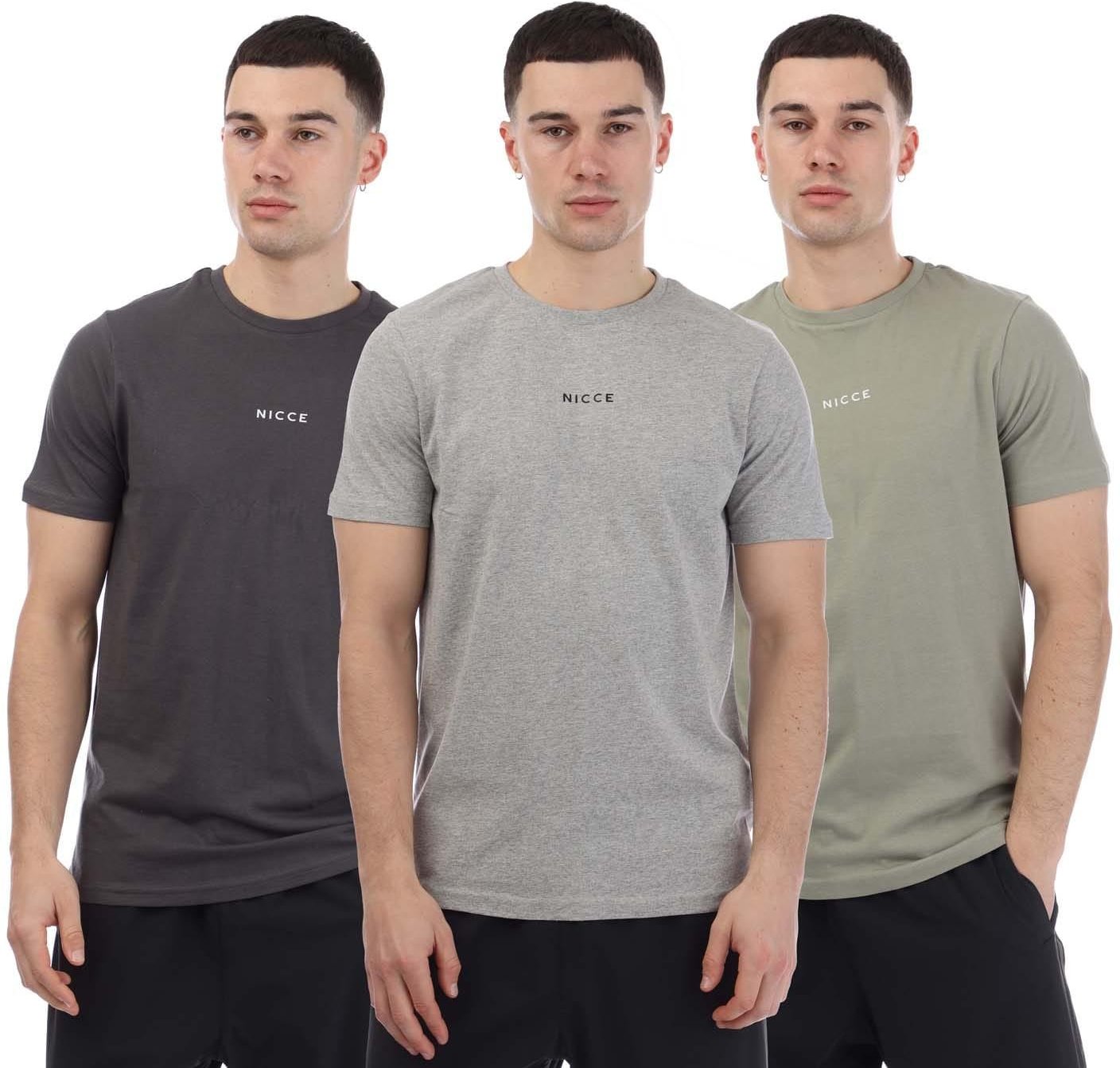 Nicce - "Petras" T-Shirt für Herren (3er-Pack) (Holzkohle/Hellgrau/Olivgrün)
