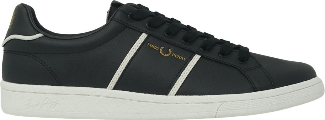 Schwarze Herren-Sneaker aus Leder mit gepragtem Branding von Fred Perry