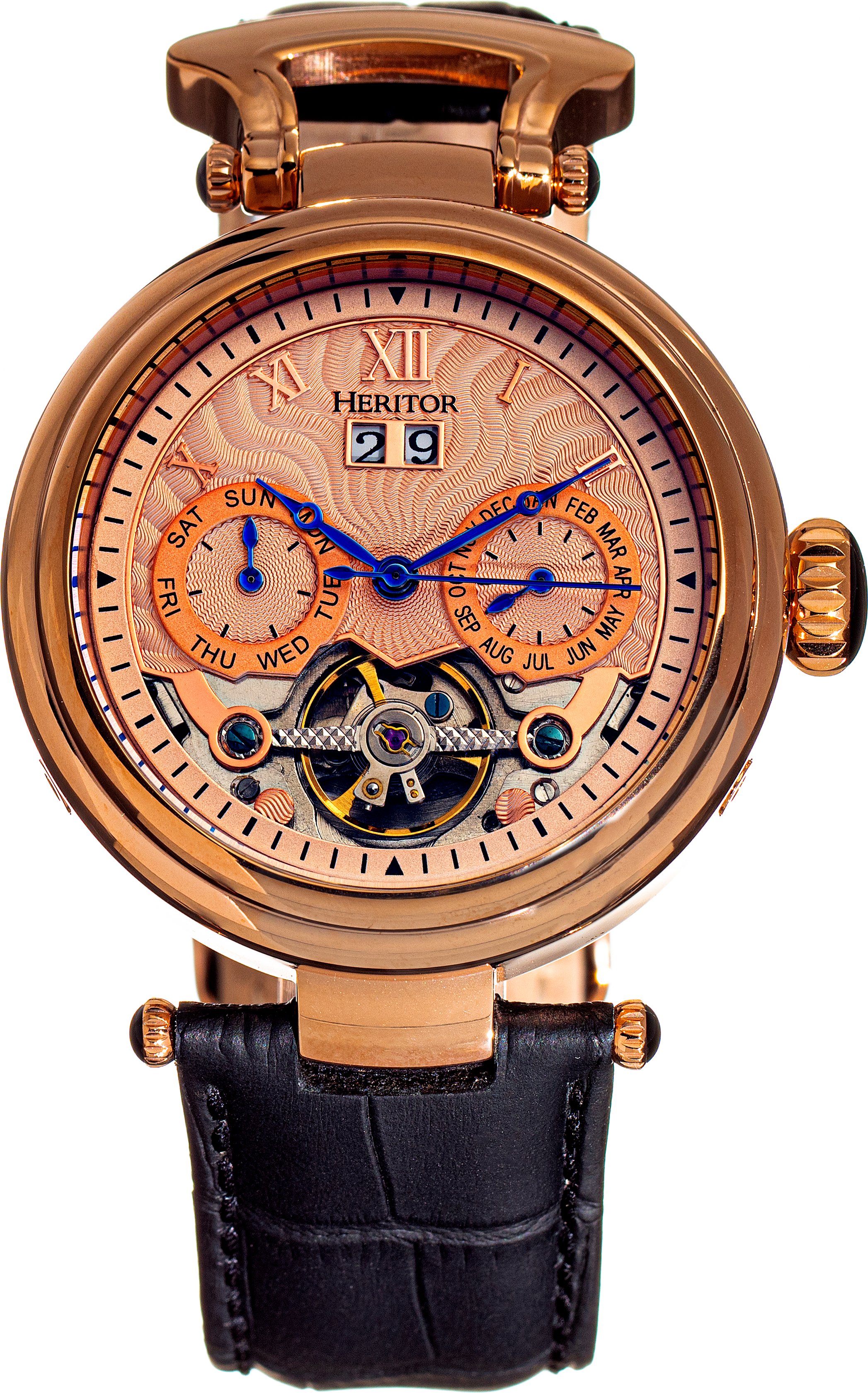 Montre automatique Heritor Ganzi semi-squelette avec bracelet en cuir