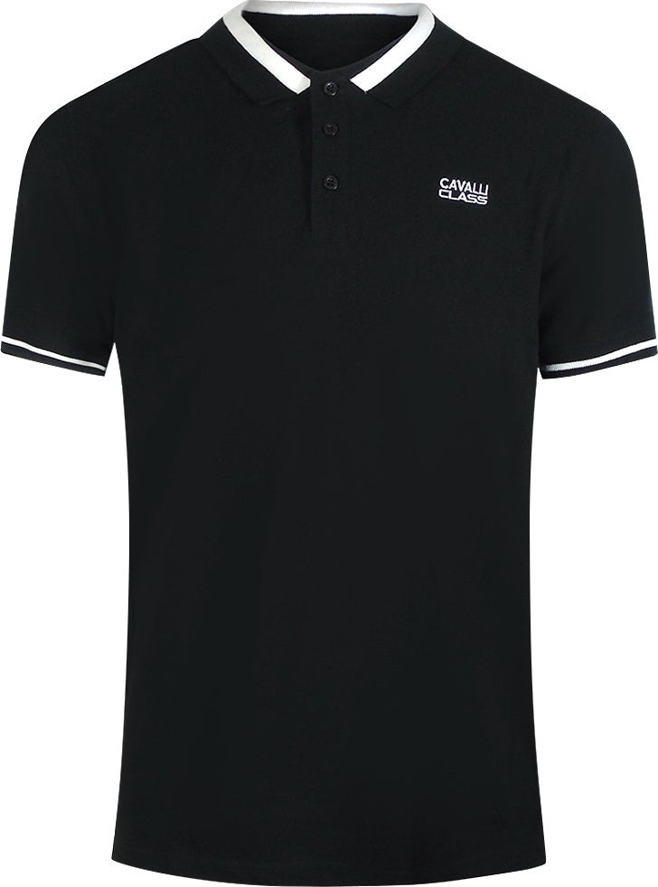 Cavalli Class - Schwarzes Poloshirt Mit Auffälligem Streifenkragen