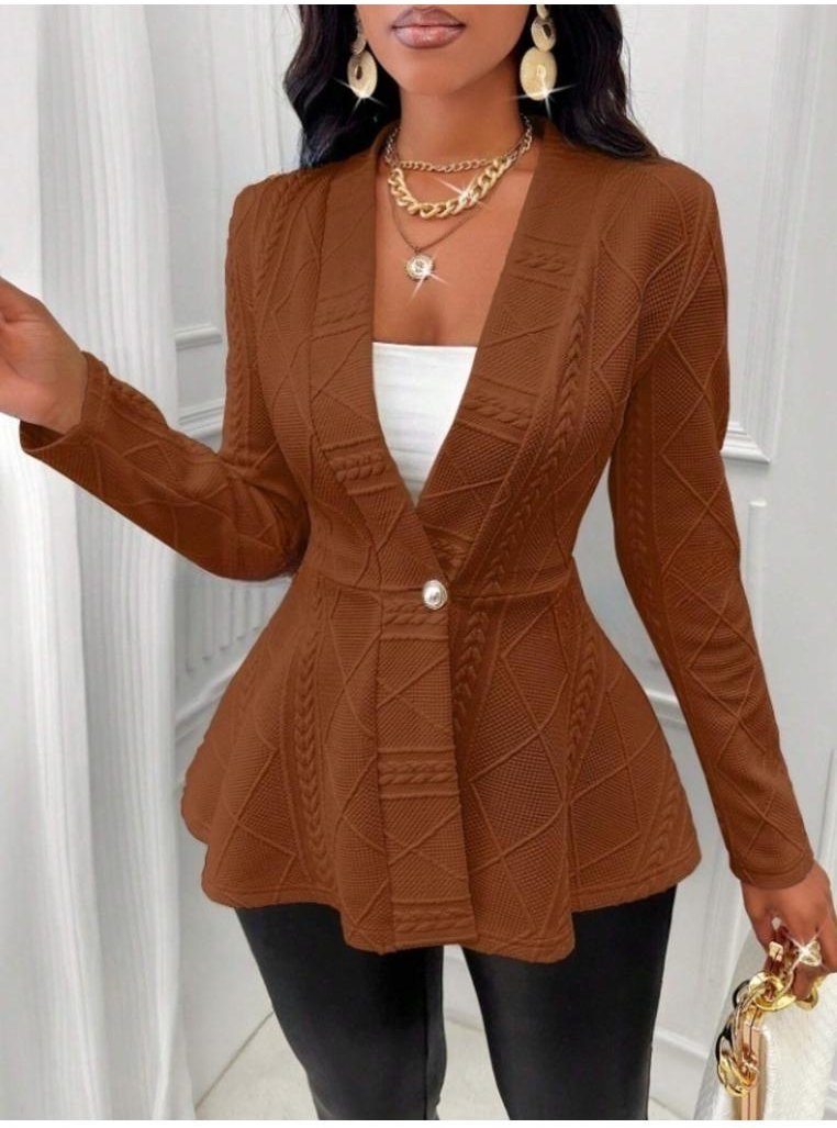 Thumbnail - Damen Peplum-Cardigan mit einem Knopf und Strukturstrick