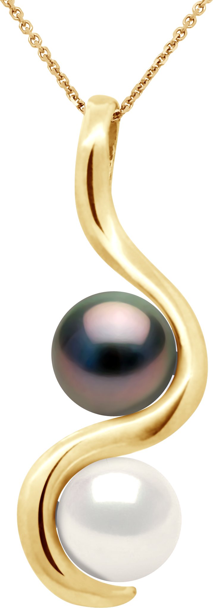 DIADEMA - Anhänger You & Me in Gelbgold - Echte Süßwasserperlen und Tahiti-Perlen - Weiß