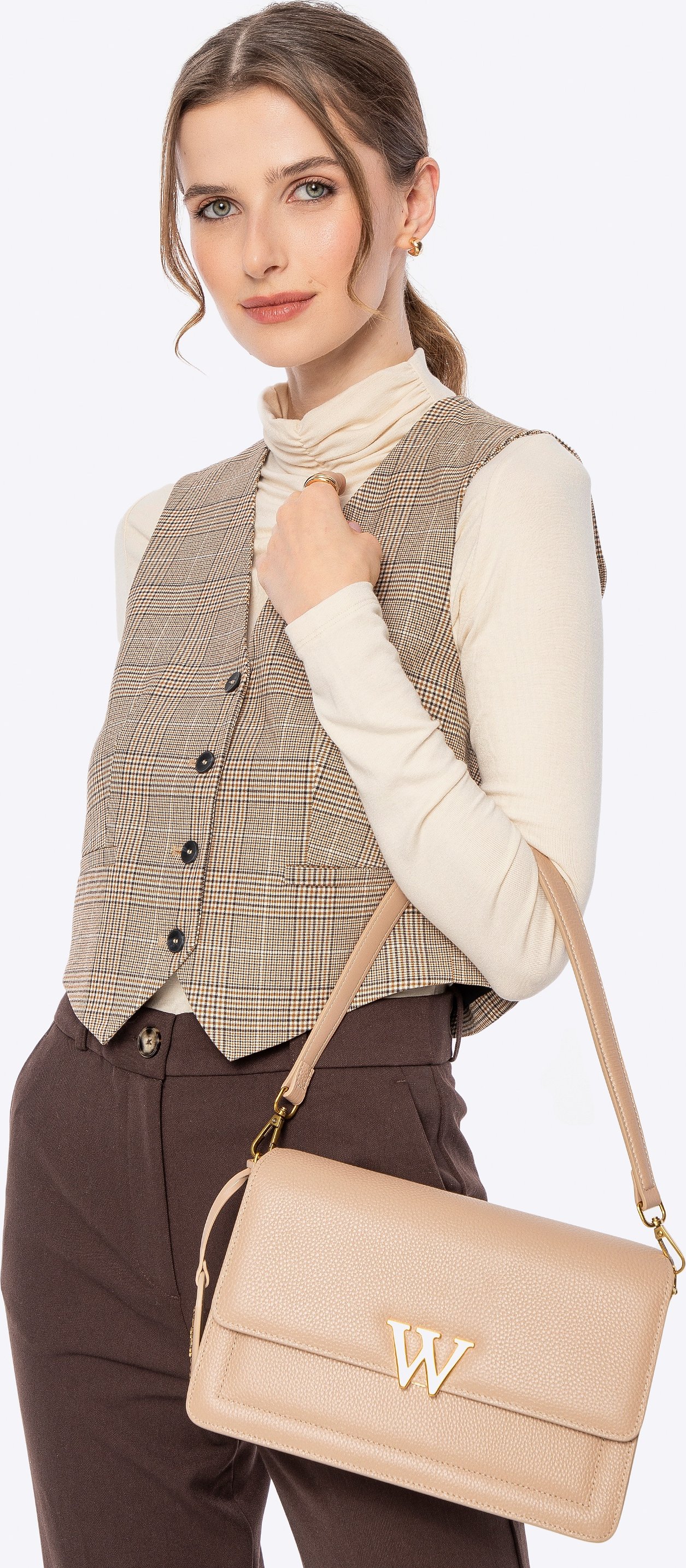 Wittchen Damen-Umhängetasche aus Leder mit Quaste, Beige, Naturleder