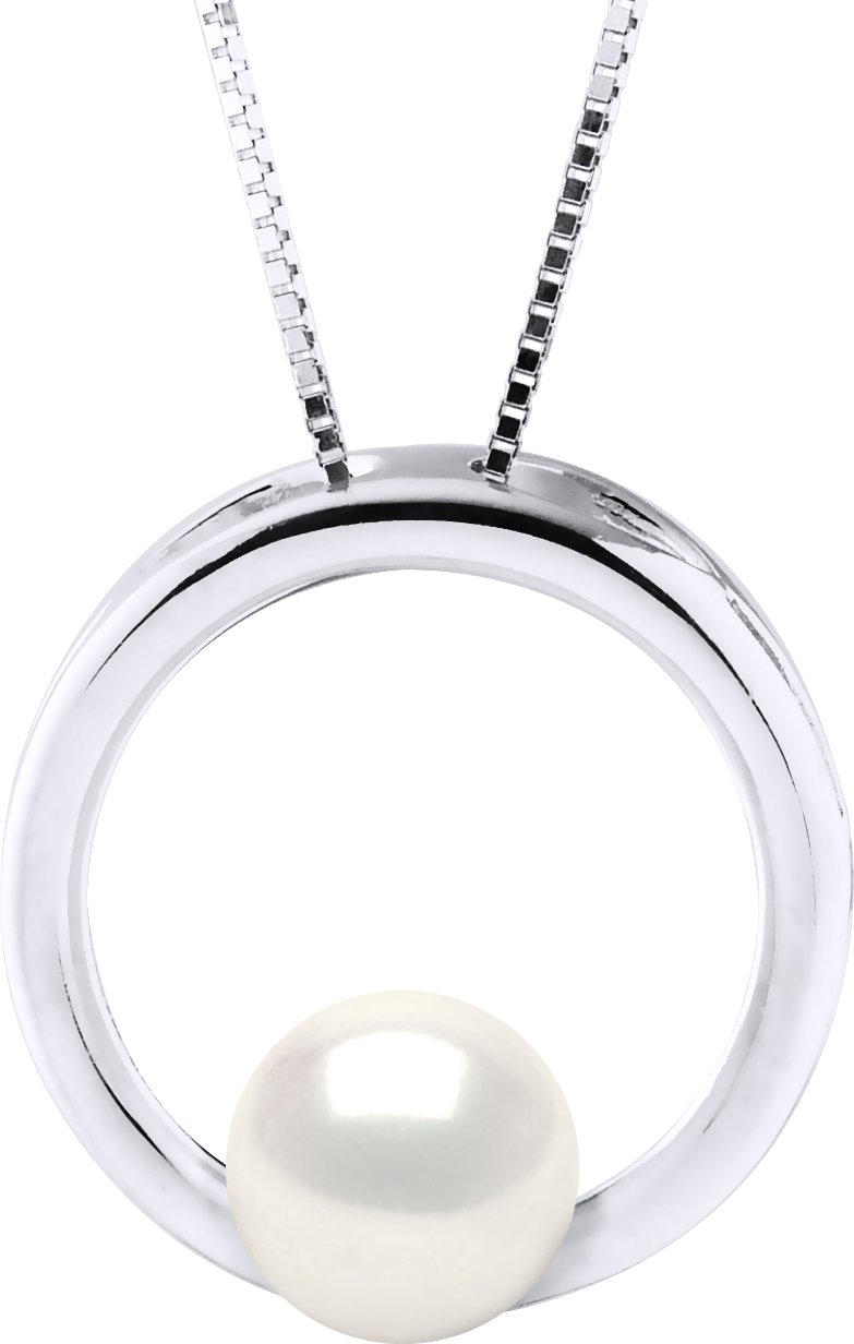 CIRCLE Halskette Süßwasserperle rund 8-9 mm Weiß 925