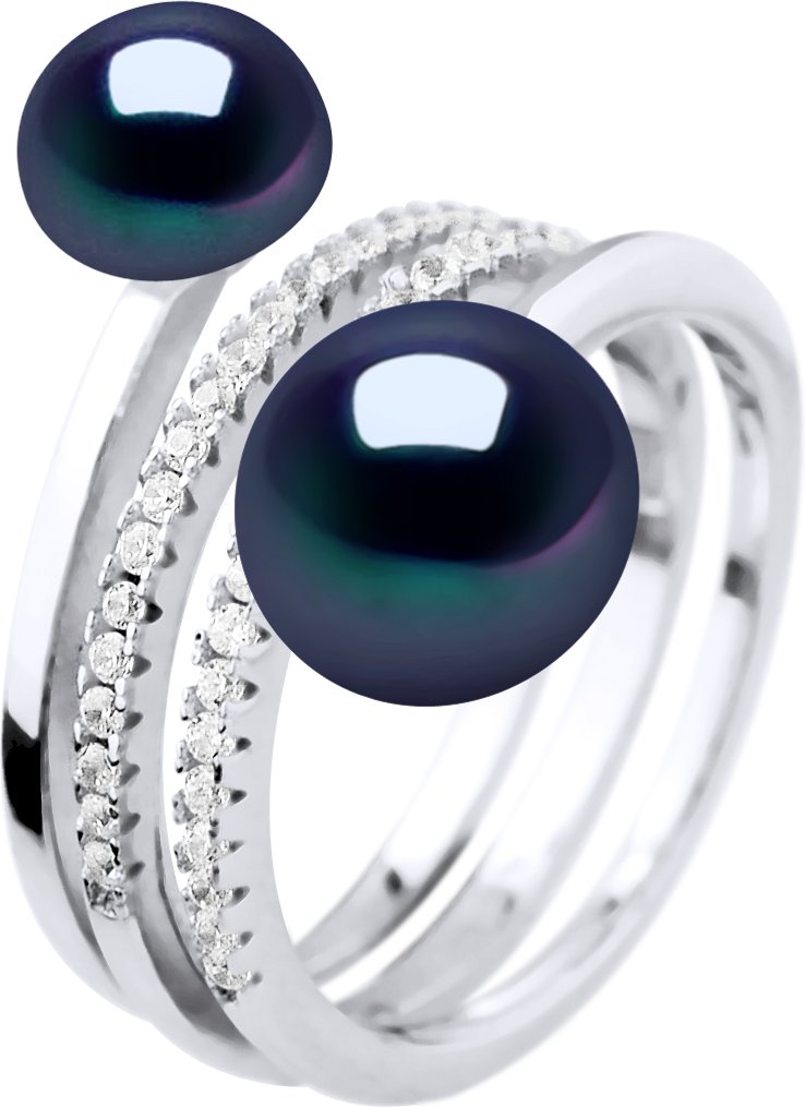Ring DUO Süßwasserperlen 7 und 9 mm Schwarz Schmuck 925