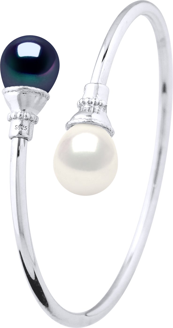 YOU & ME Armband Süßwasserperlen Weiß und Schwarz 11-12 mm 925