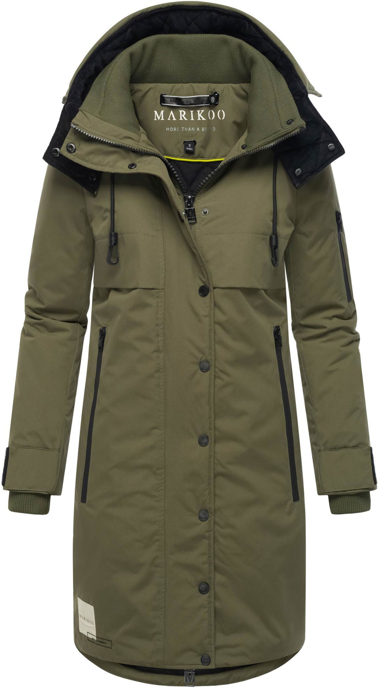 Marikoo Damen Wintermantel mit Kapuze & Taillierungsband – Anoukaa