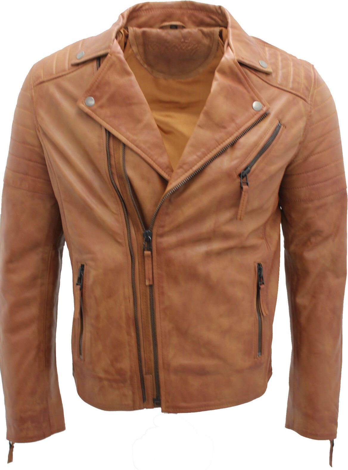 Schmal geschnittene Bikerjacke aus Leder im Brando-Stil mit Kreuzreißverschluss