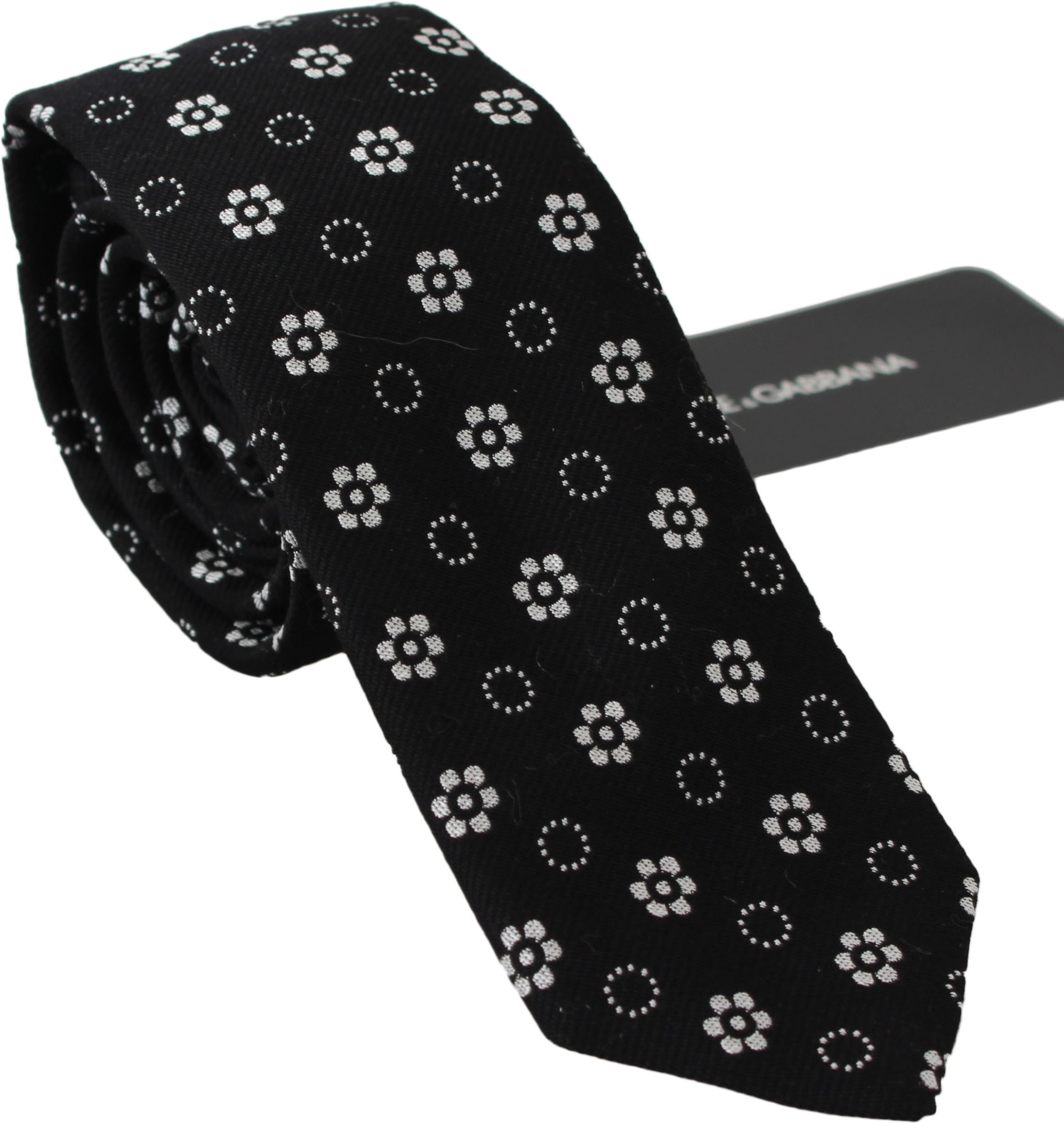 Dolce & Gabbana Cravate classique noire 100% soie à imprimé floral pour hommes