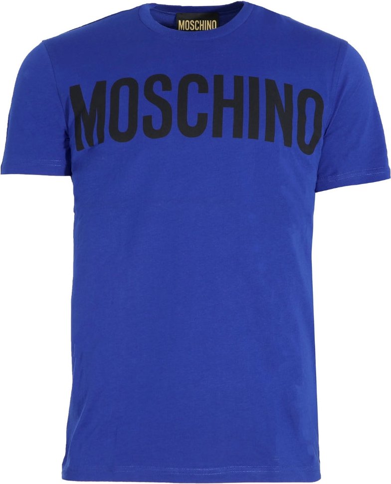 Blaues T-shirt Mit Auffälligem Moschino-logo