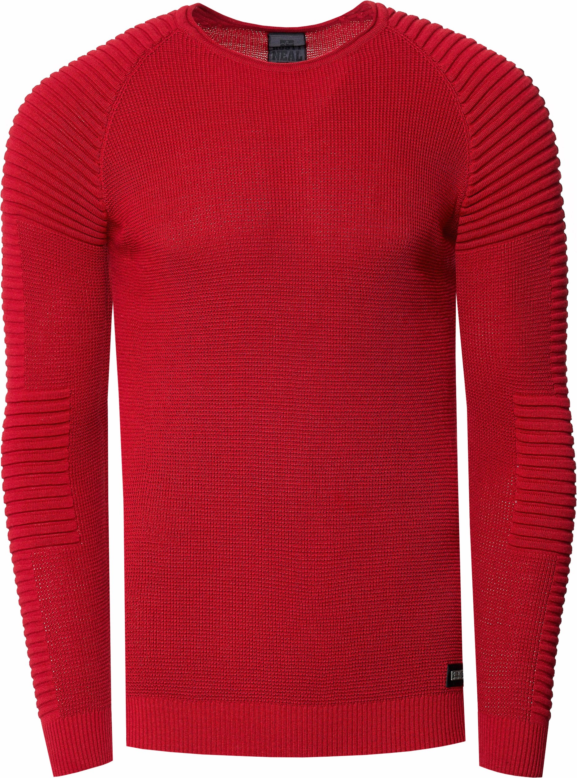 Slim Fit Feinstrick Biker Rundhals-Pullover