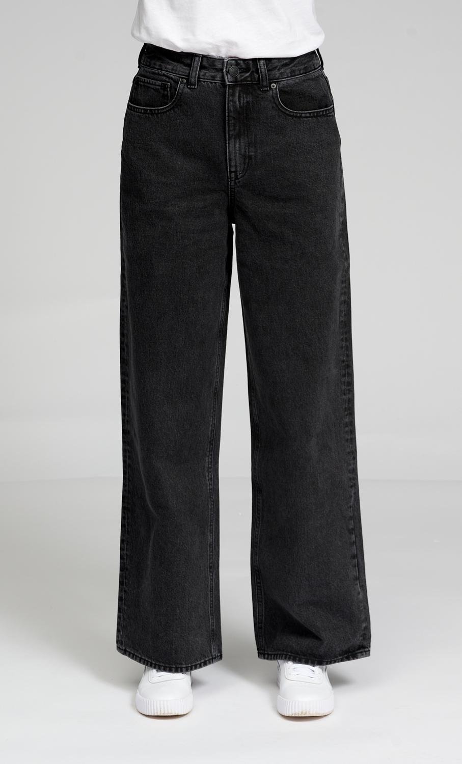 Thumbnail - Die Original Performance Wide Jeans - gewaschener schwarzer Denim