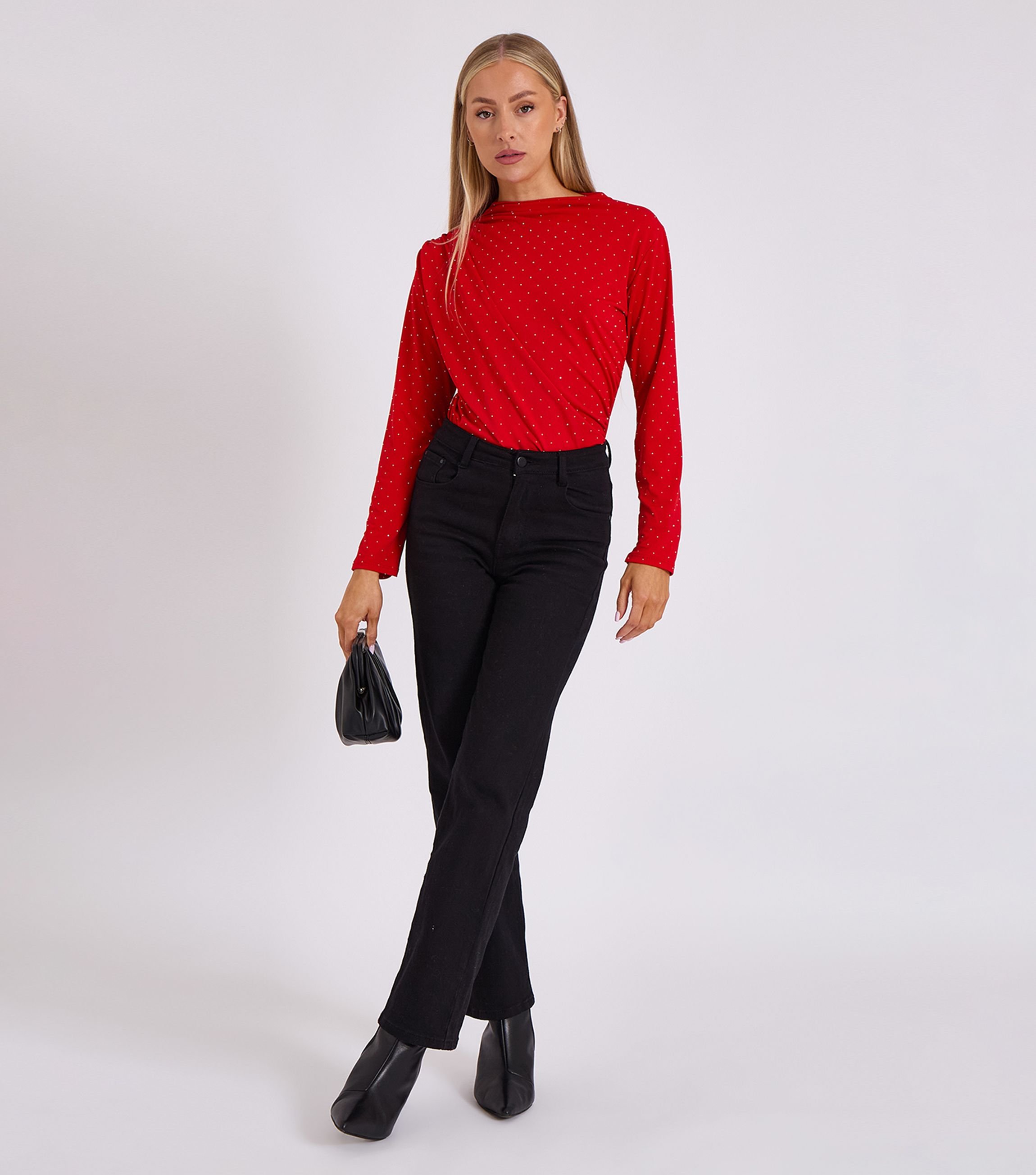 Roter Diamant-Nieten-Body mit Kutte vorne