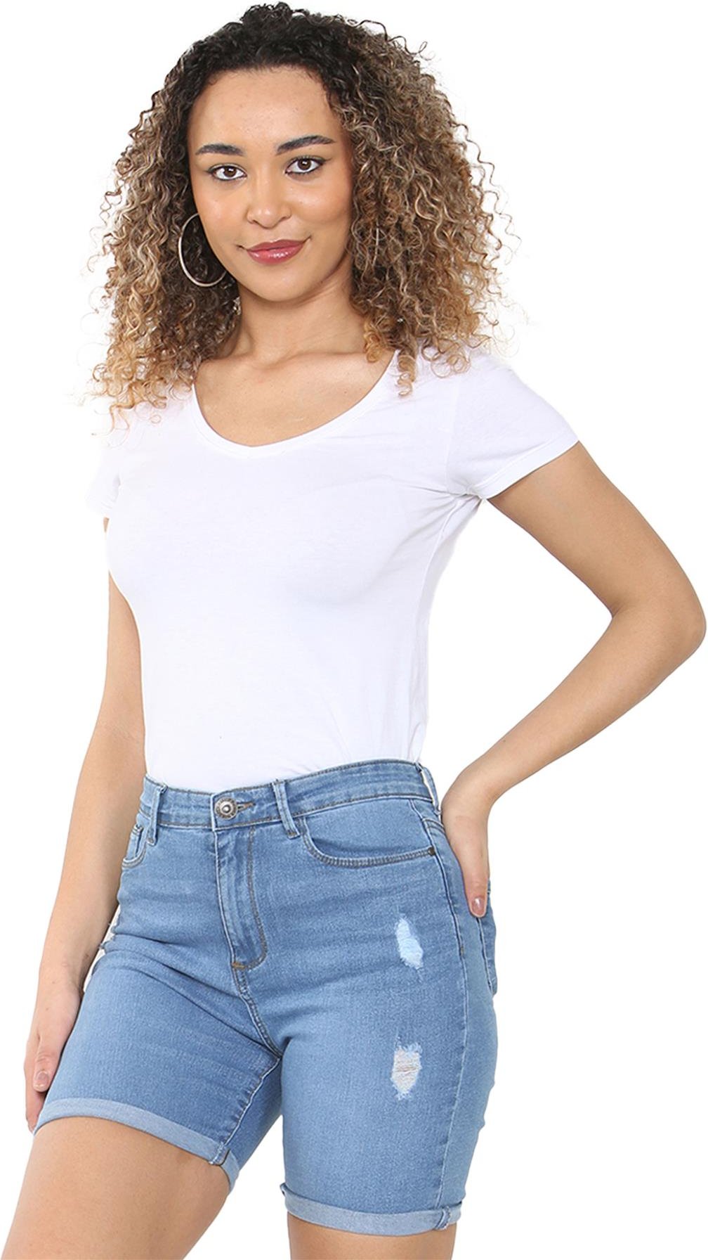 Enzo | Womens Ripped Denim Shorts - Hellblau