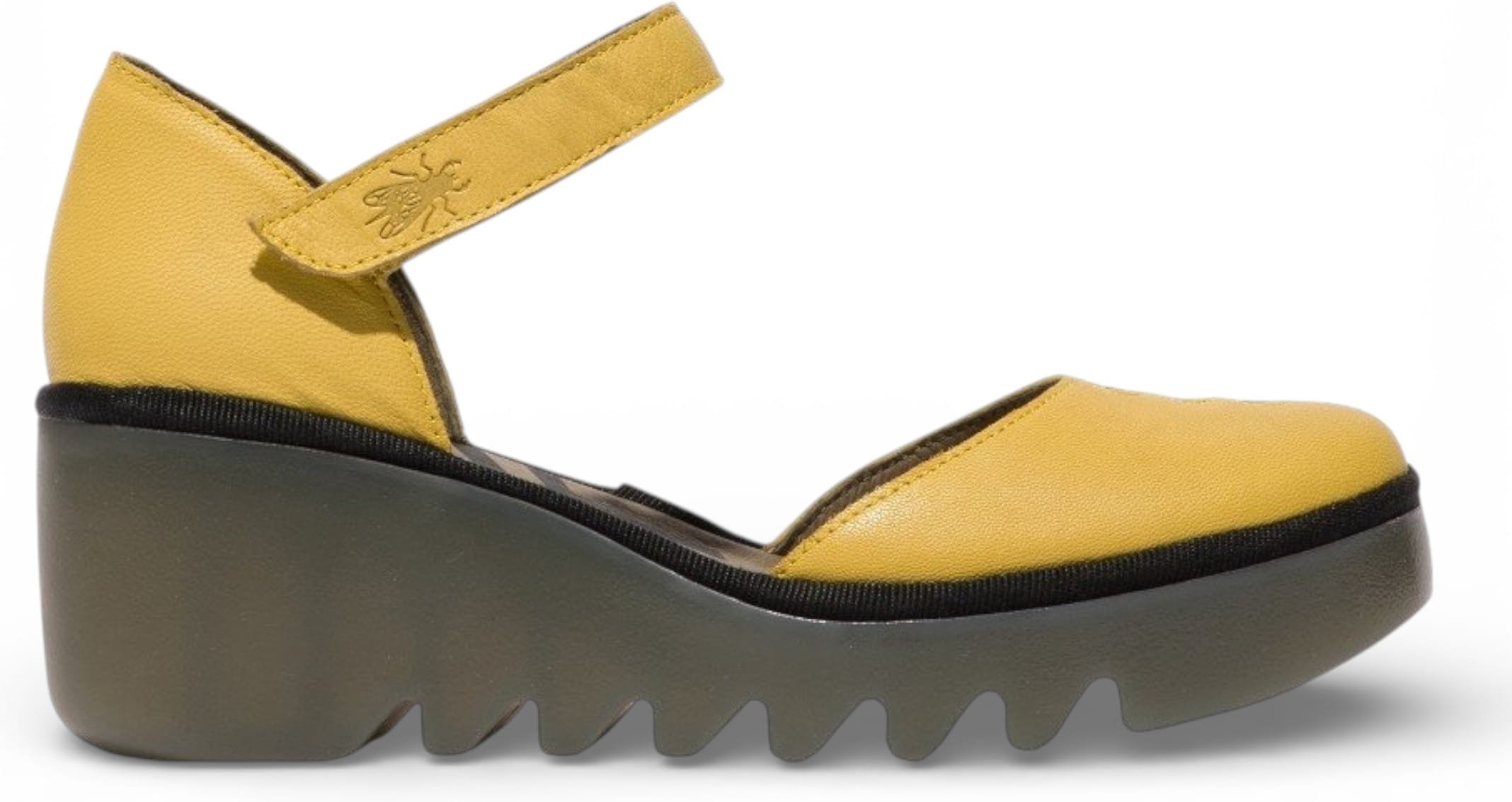 Fly London Damen-Keilsandalen BISO305FLY aus gelbem Wildleder