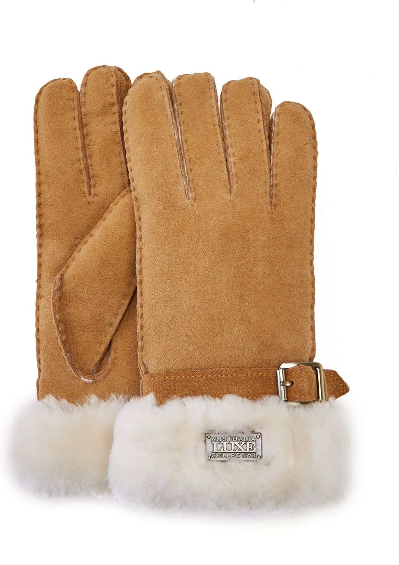 Stulpenhandschuhe aus Wildleder in Kastanienbraun