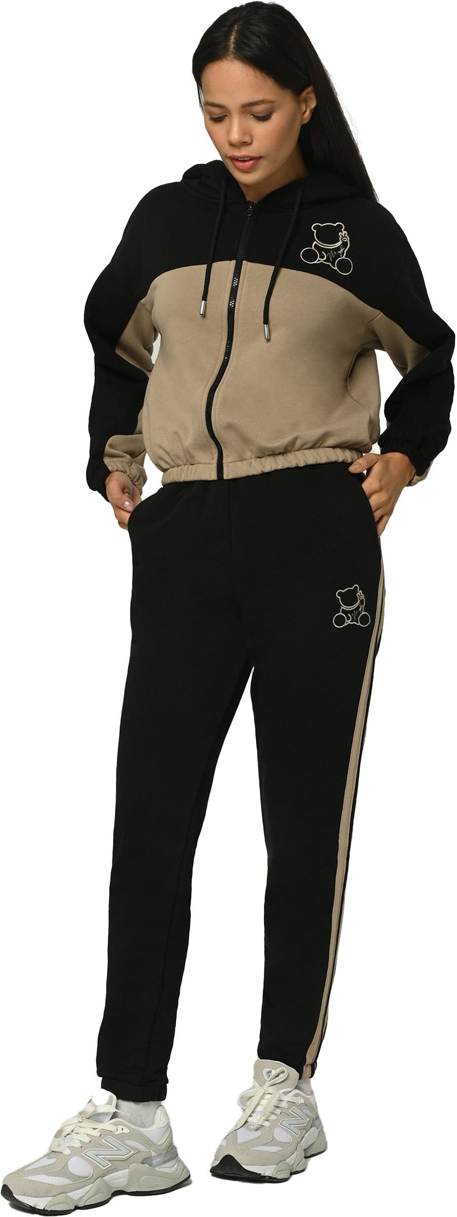 Tom Barron Damen-Trainingsanzug-Set mit Reißverschluss und Kuschelbär-Stickerei