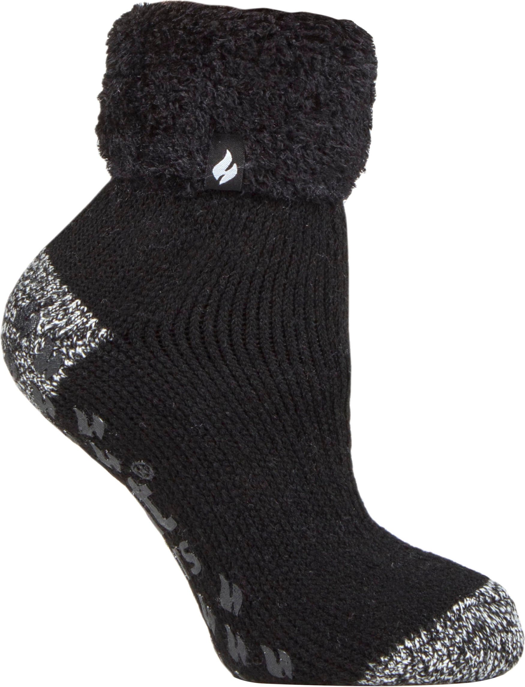 Heat Holders - 1 paire chaussettes antidérapantes de lit femme duveteux hiver - Noir (Queenstown)