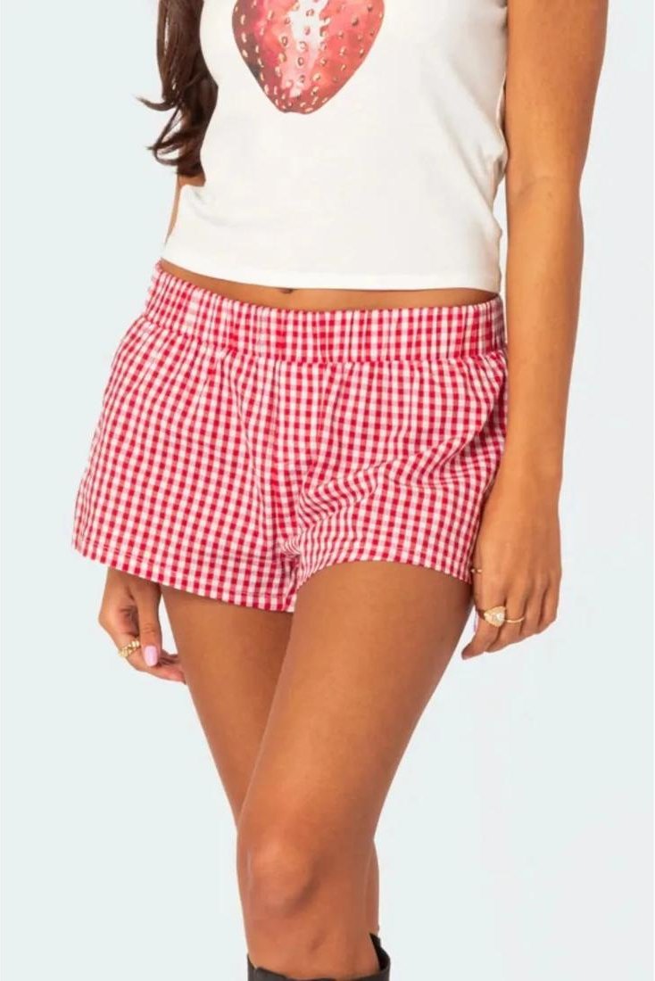 Thumbnail - Damen Karierte Shorts mit Elastischem Bund