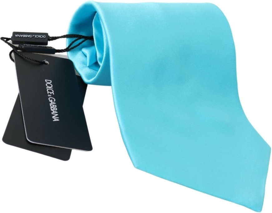 Dolce & Gabbana Hellblaue Breite Herren Krawatte Accessoire 100% Seide Krawatte