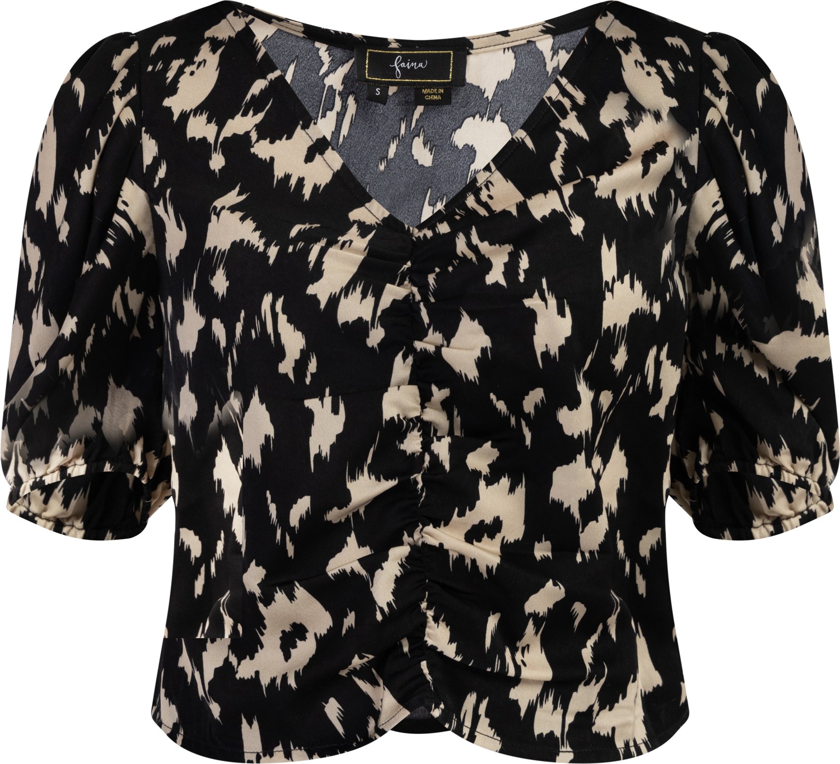 Thumbnail - Faina Drapiertes Blusenshirt Damen schwarz/beige