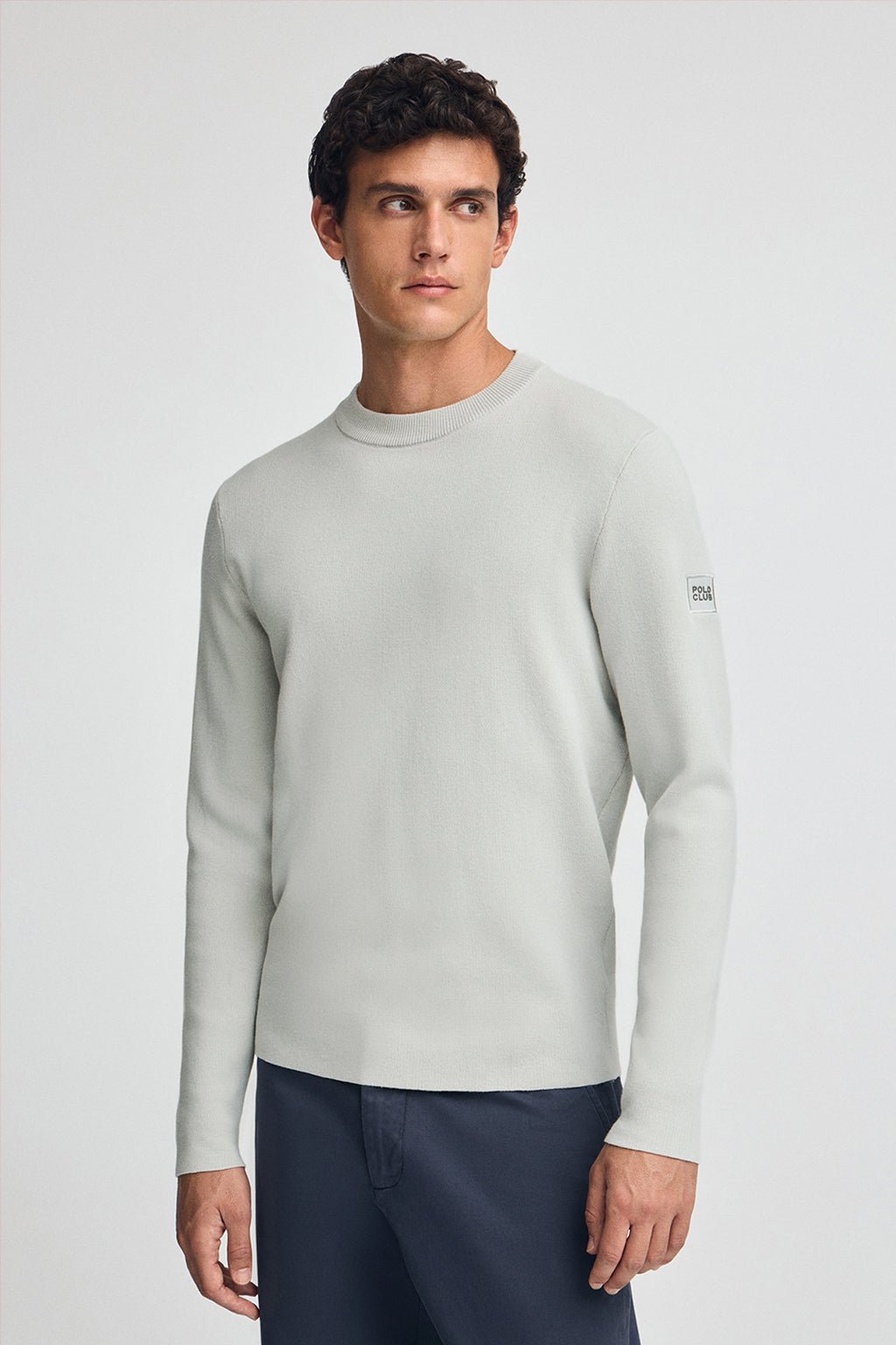 Strickpullover hellgrau aus Baumwolle mit Polo Club-Patch