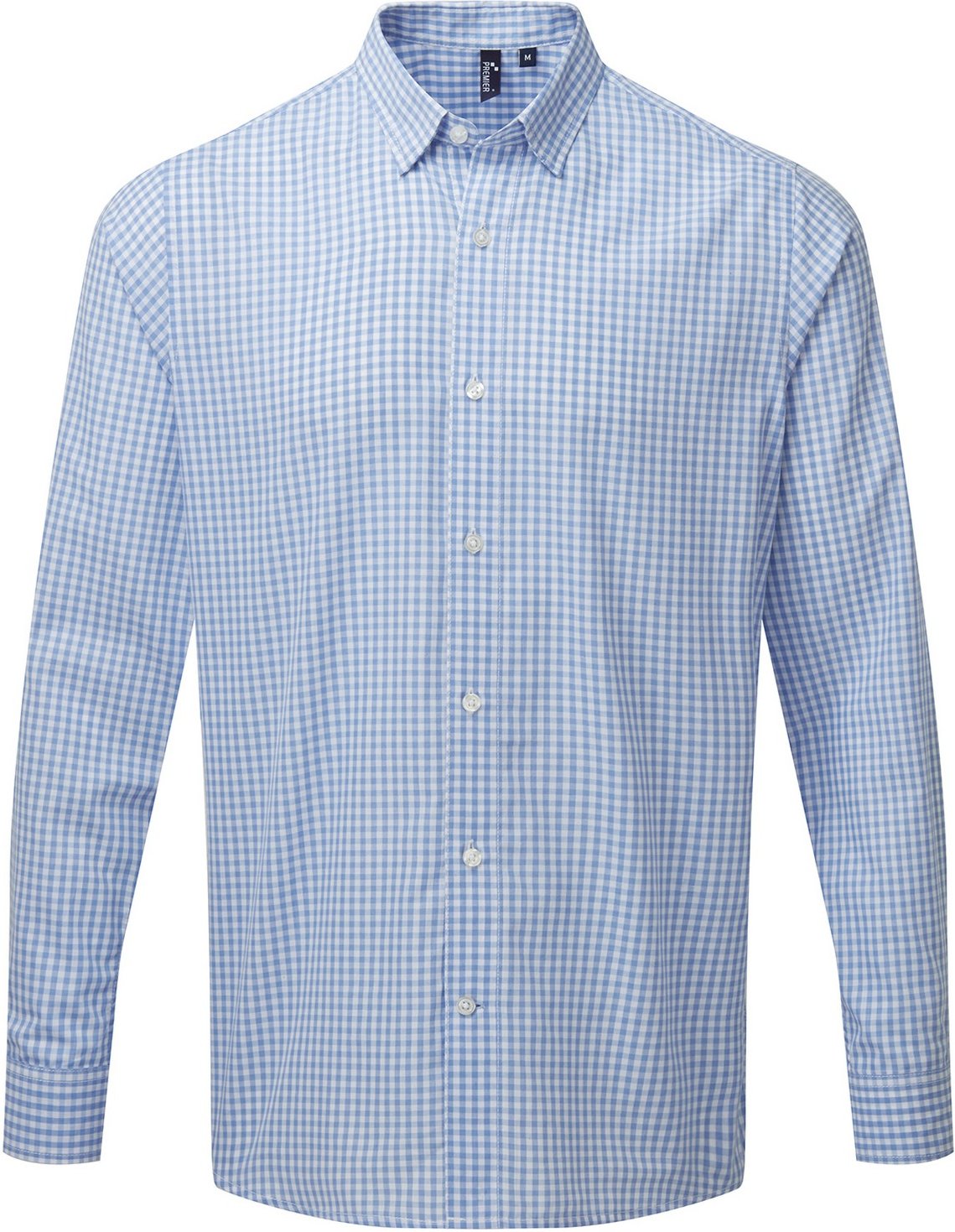 Premier Mens Maxton Checked Long-Sleeved Shirt (Hellblau/Weiß)