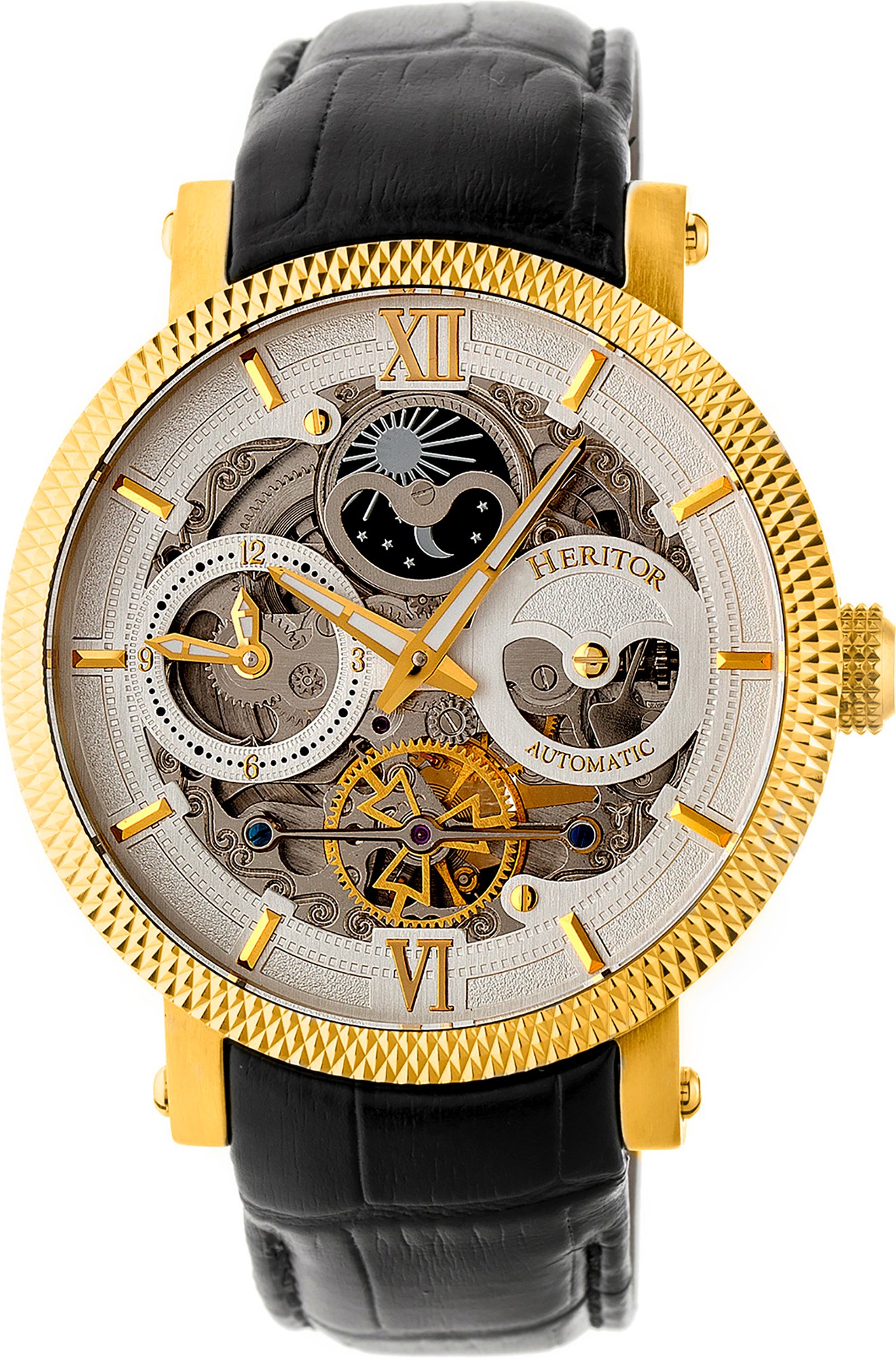 Heritor Automatik Widder Skelett-Lederbanduhr